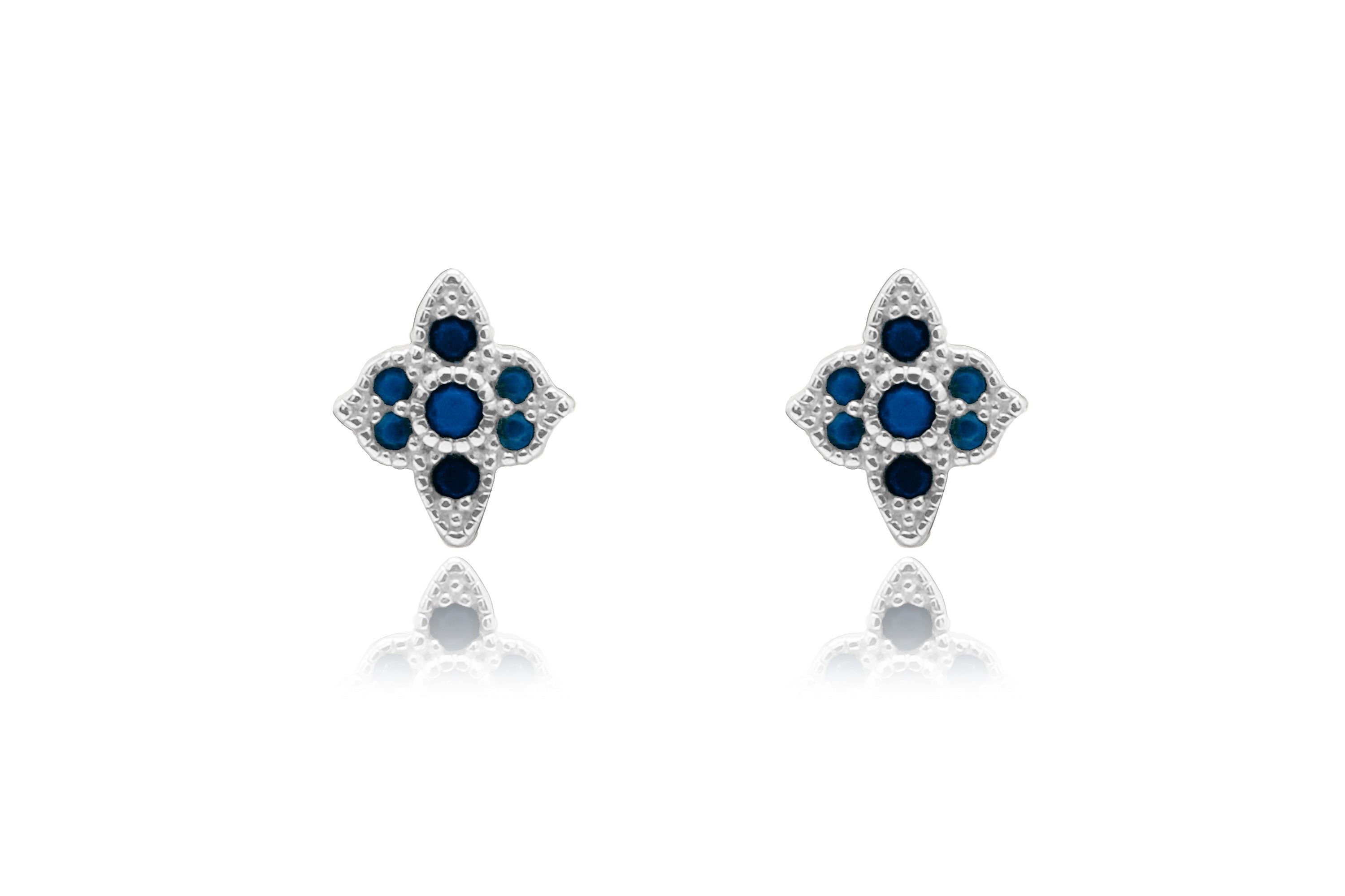 Takia Filigree Sapphire Blue CZ Silver Stud Earrings