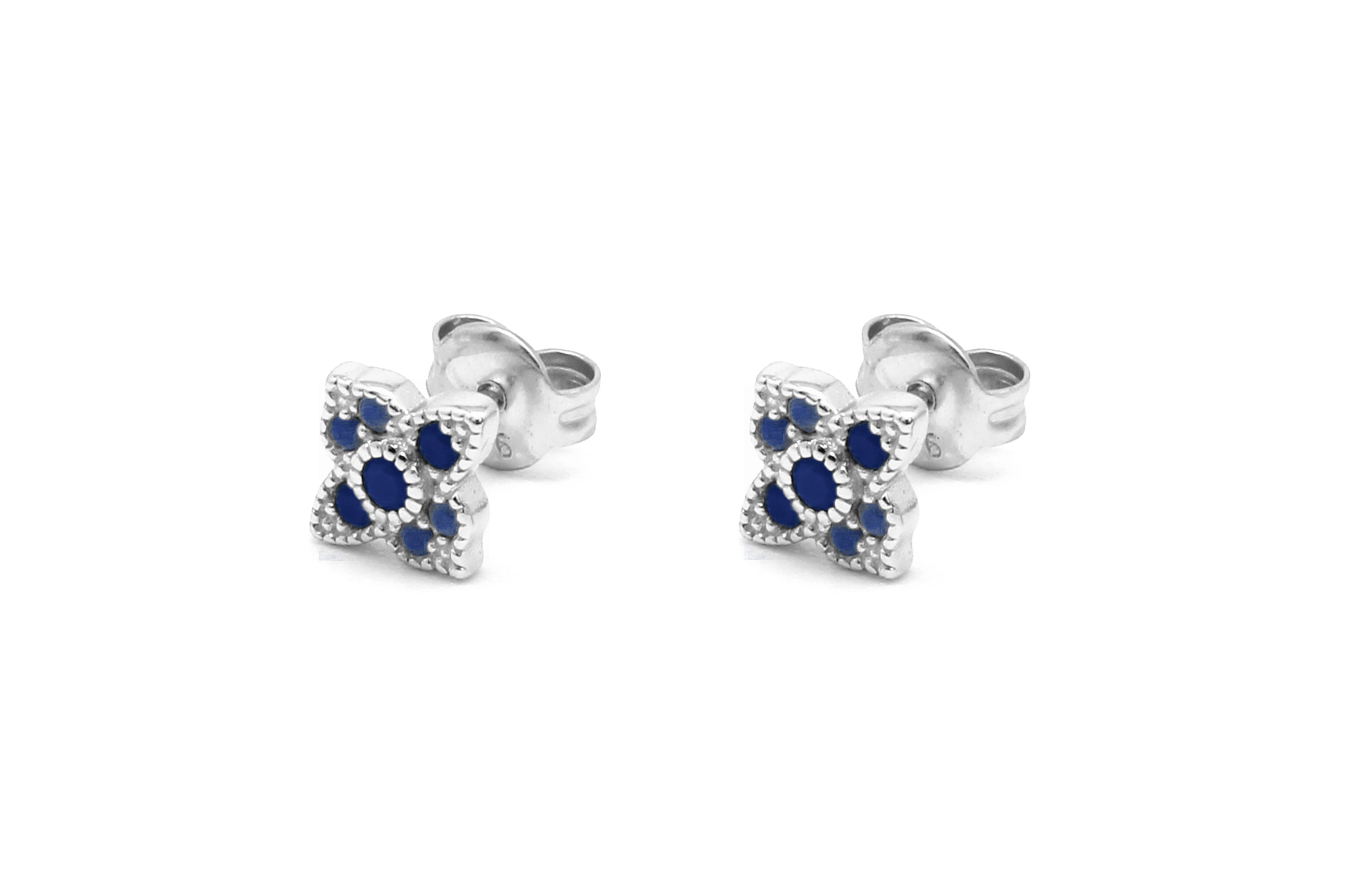 Takia Filigree Sapphire Blue CZ Silver Stud Earrings