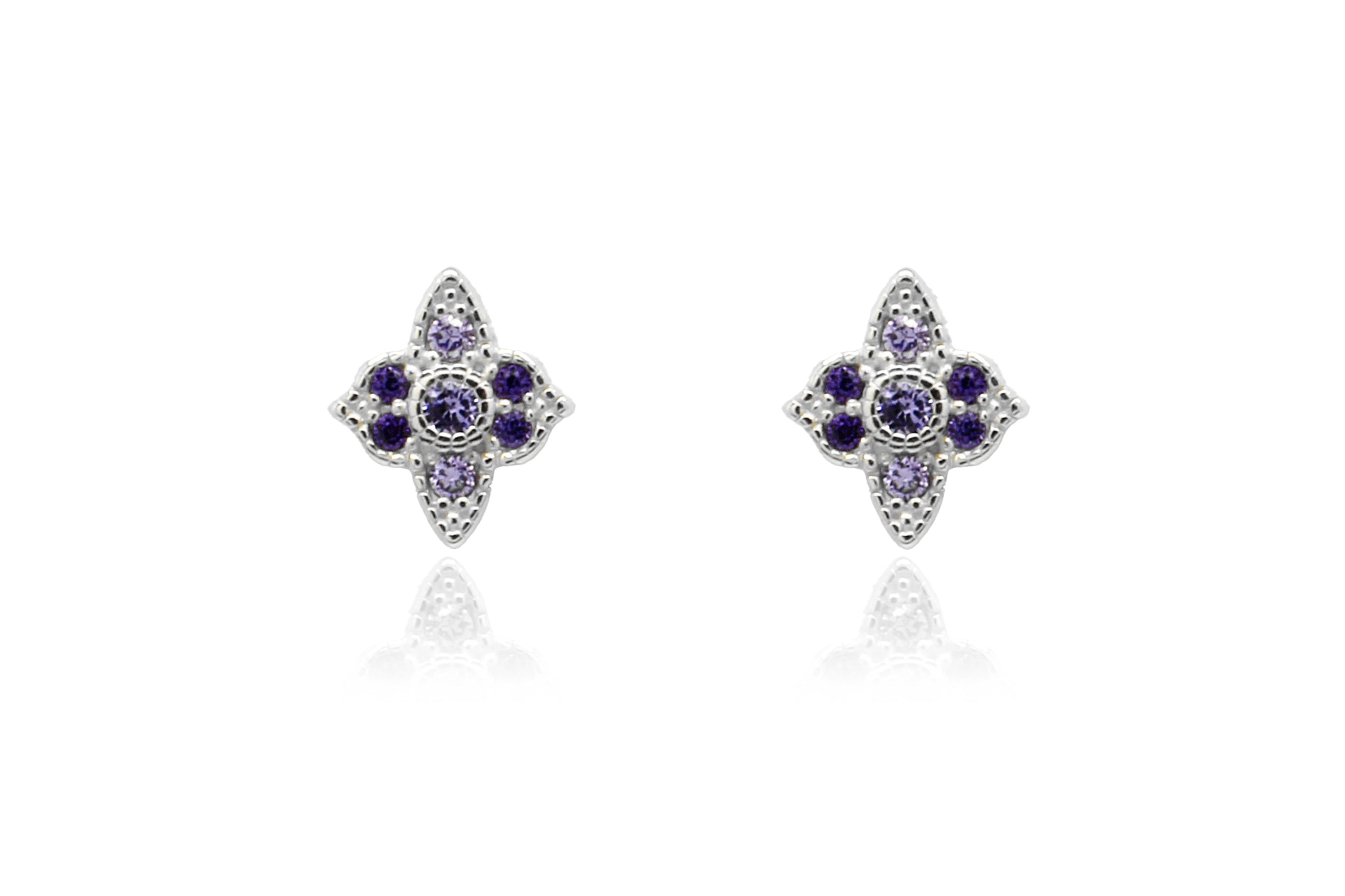 Takia Filigree Amethyst CZ Silver Stud Earrings