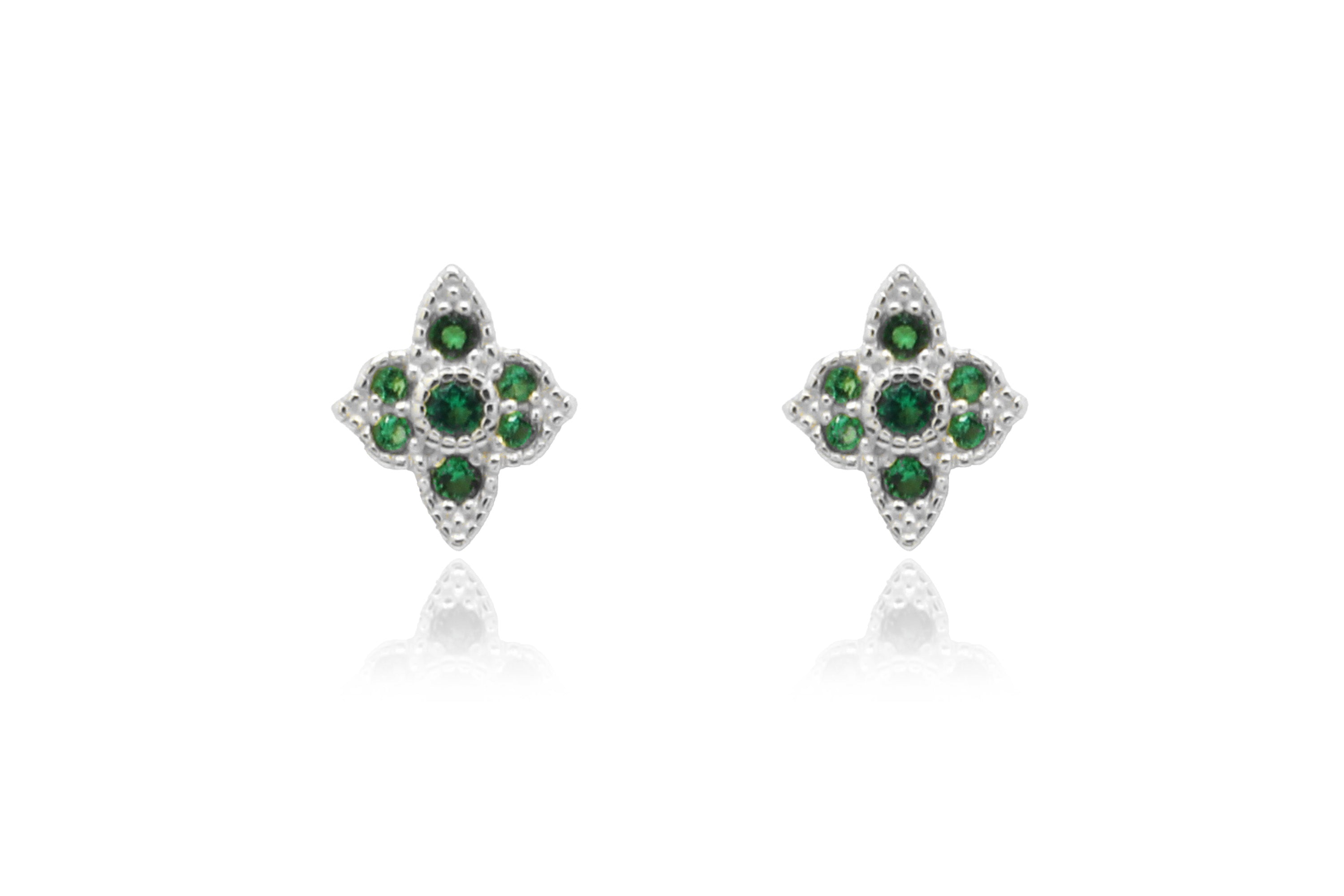 Takia Filigree Emerald CZ Silver Stud Earrings