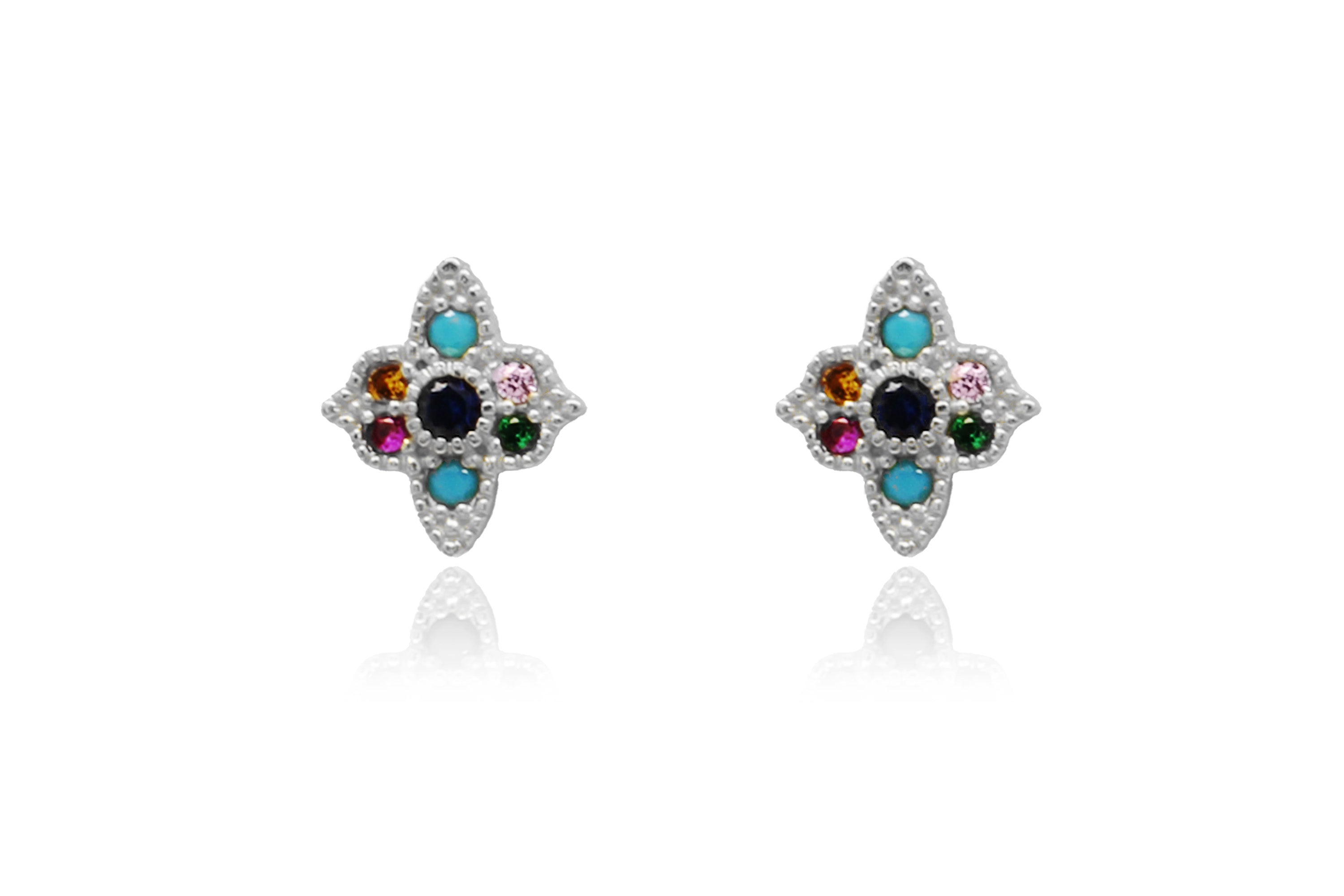 Takia Filigree Multi Silver Stud Earrings