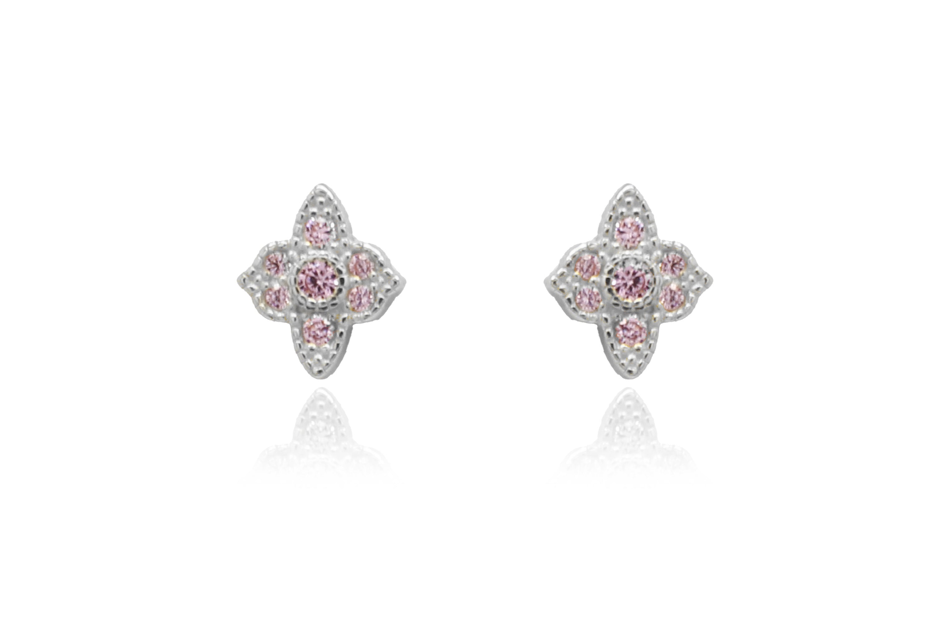 Takia Filigree Rose CZ Sterling Stud Earrings