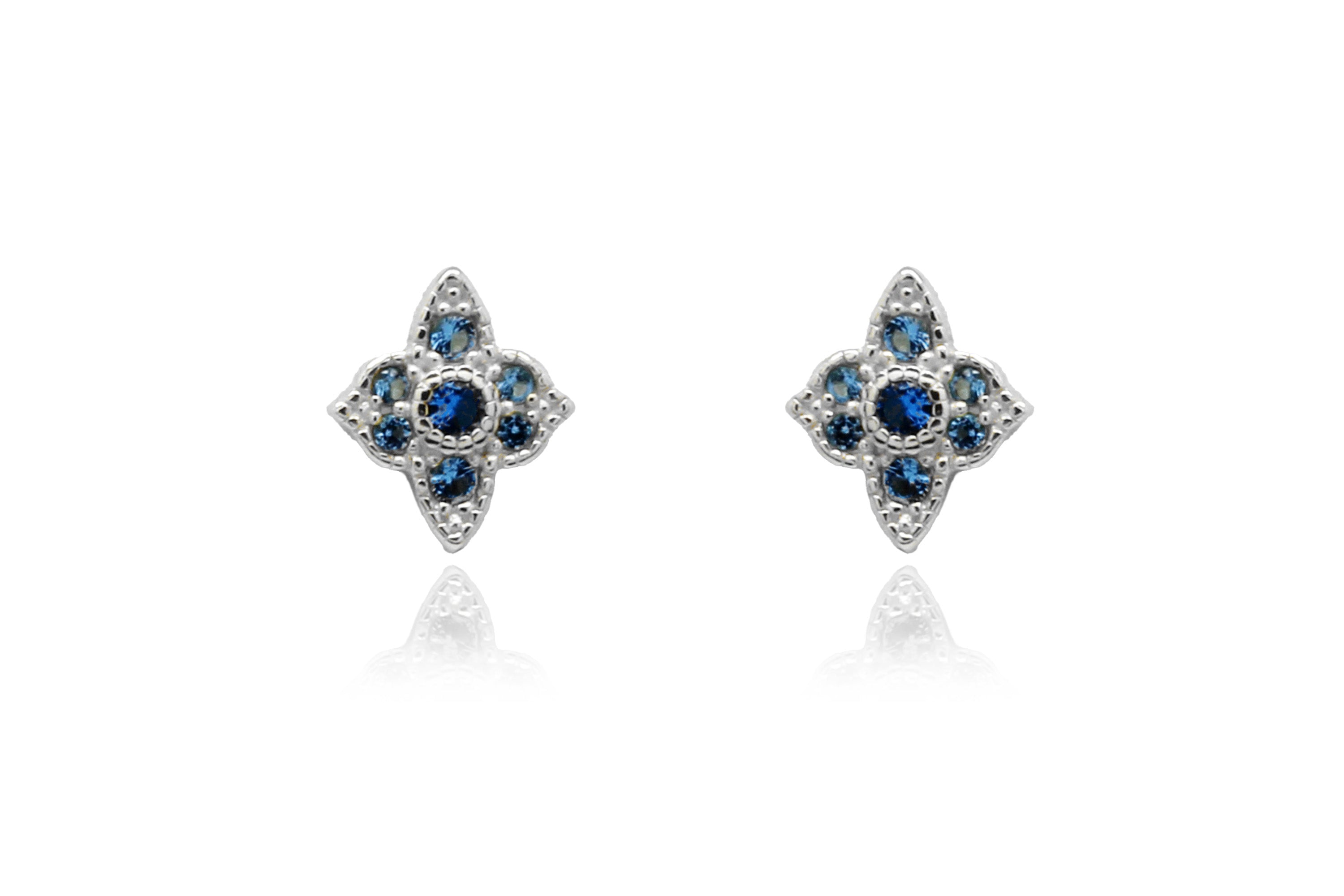 Takia Filigree Aquamarine CZ Silver  Stud Earrings