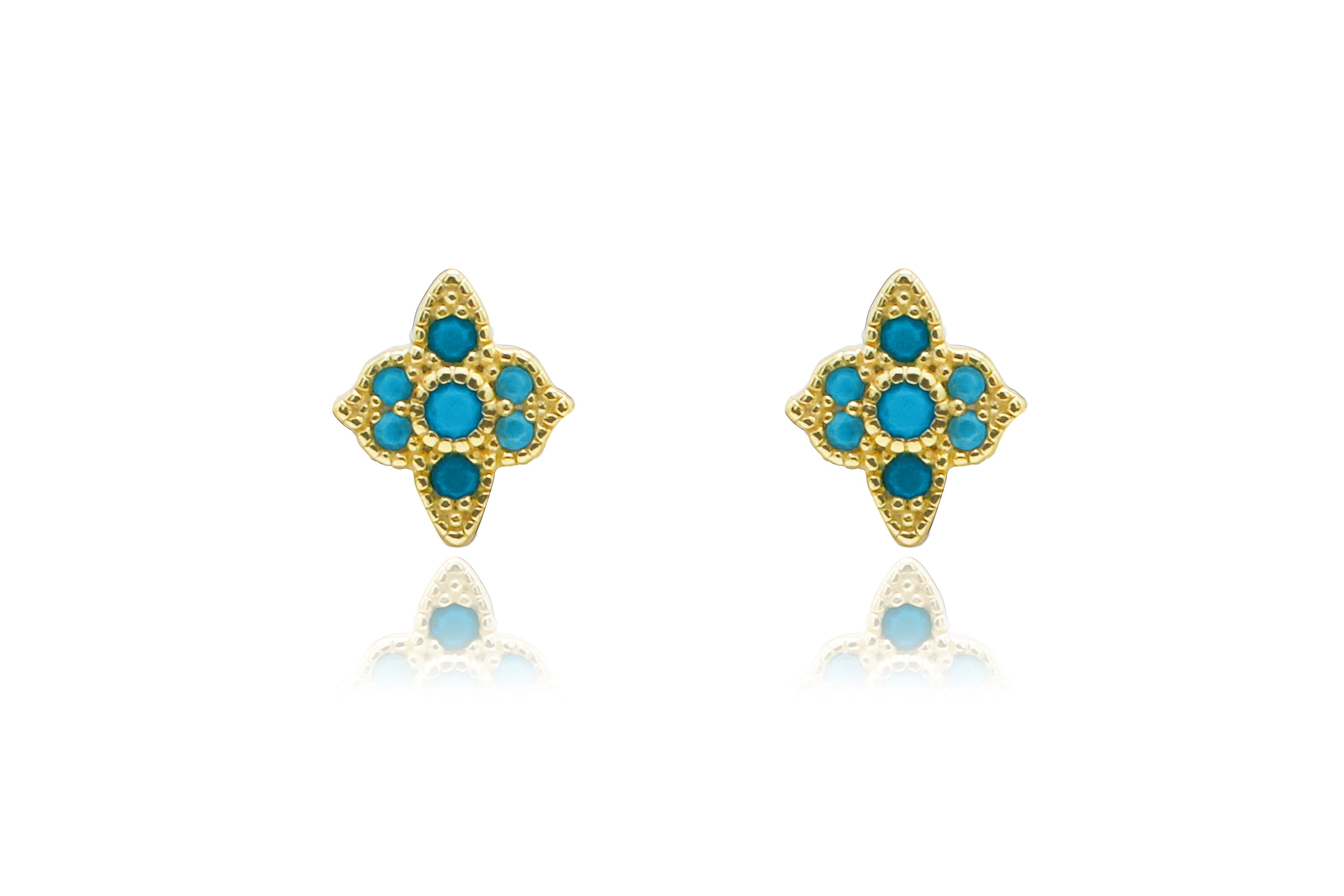 Takia Filigree Turquoise Gold Stud Earrings