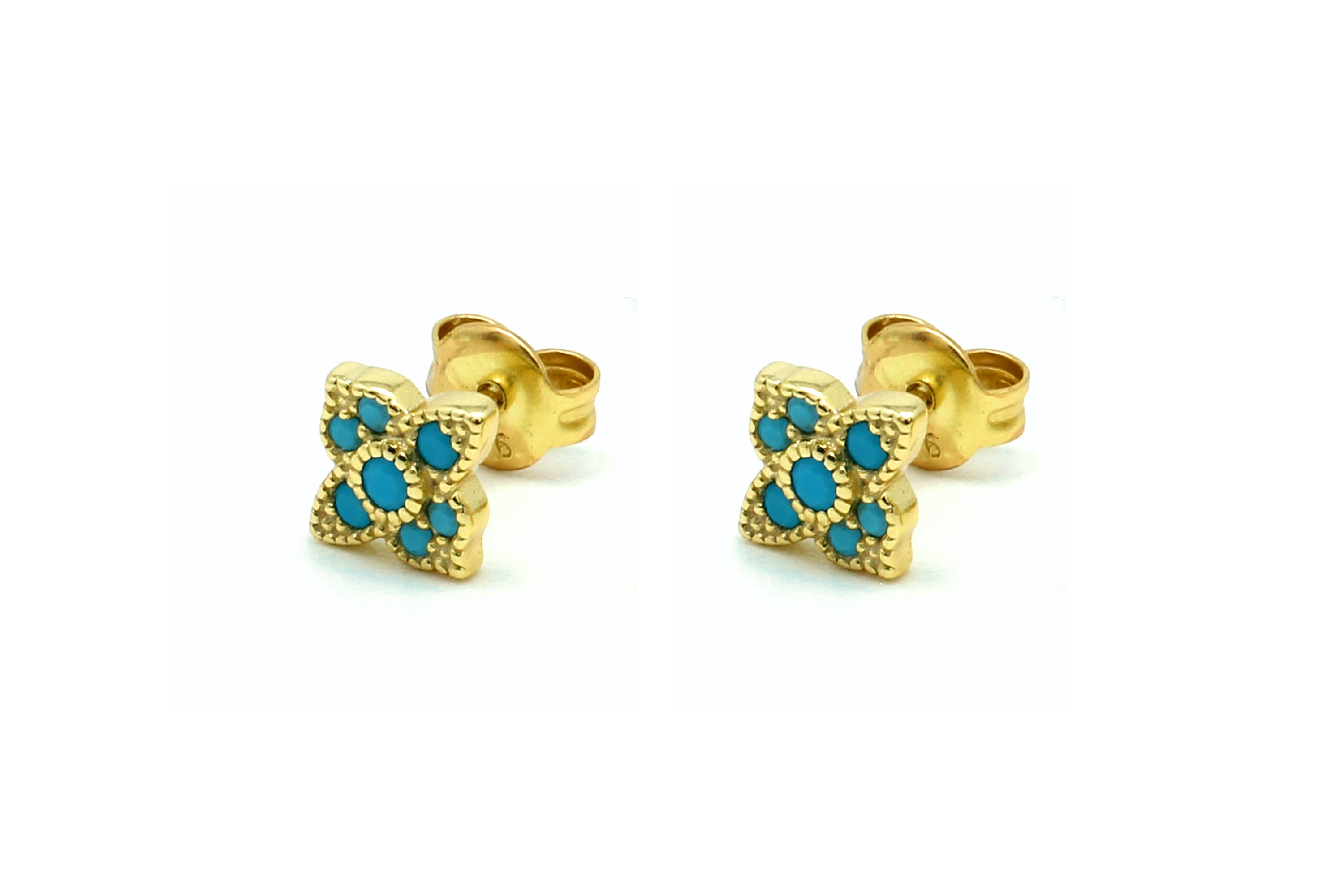 Takia Filigree Turquoise Gold Stud Earrings