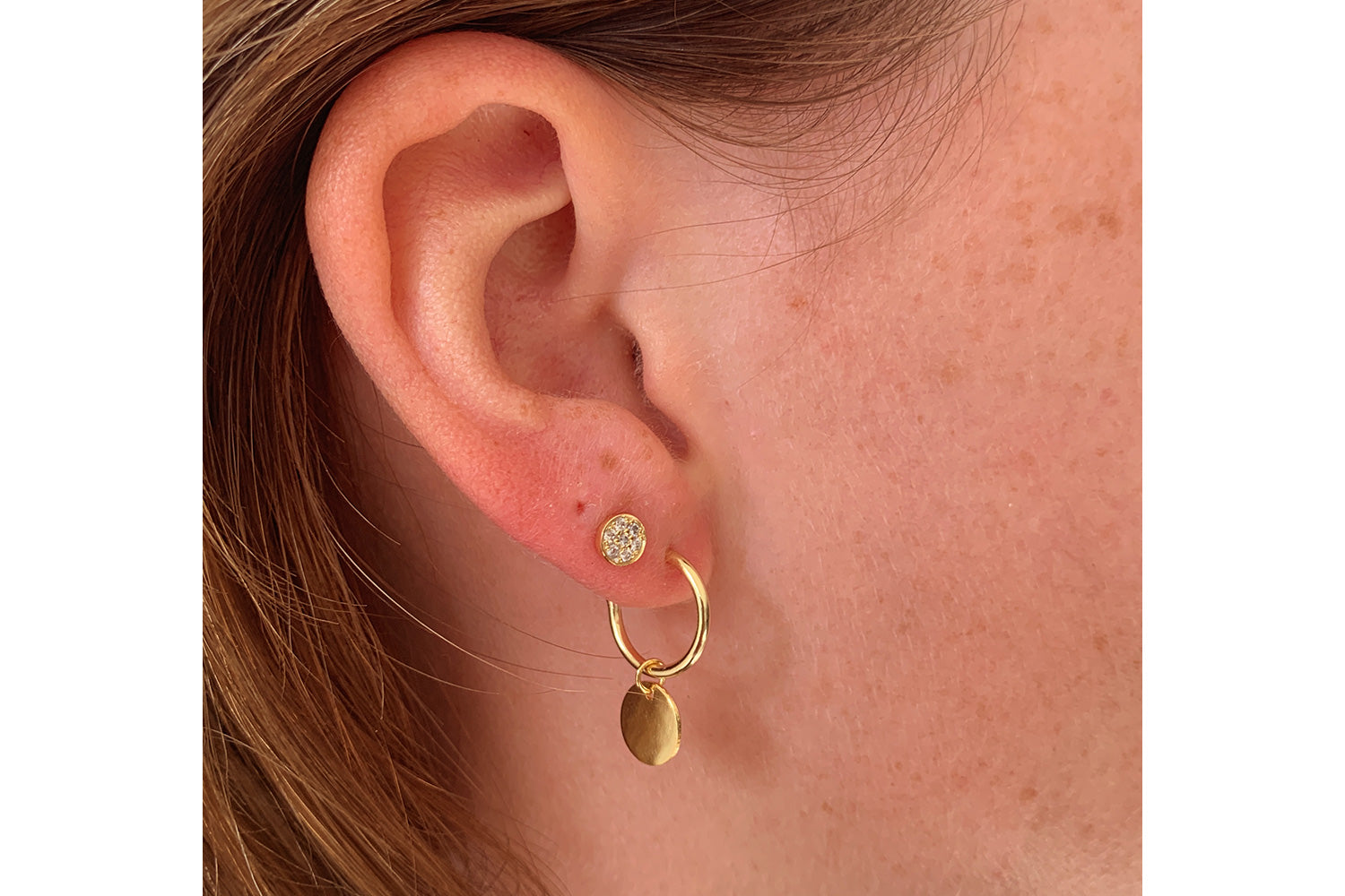 Garo Gold Disc Charm Hoop Earrings