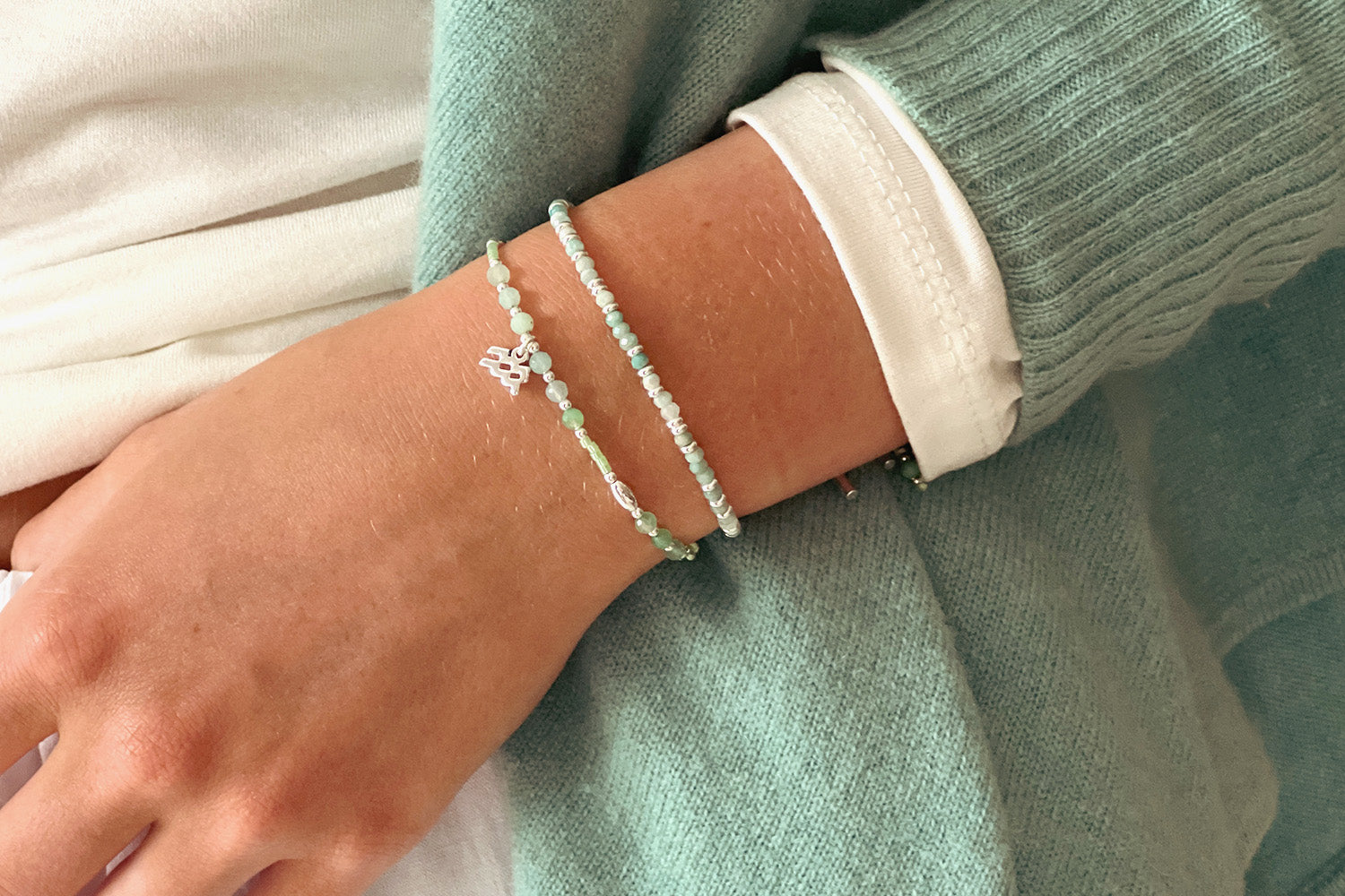 Aquarius Zodiac Gemstone Silver Bracelet