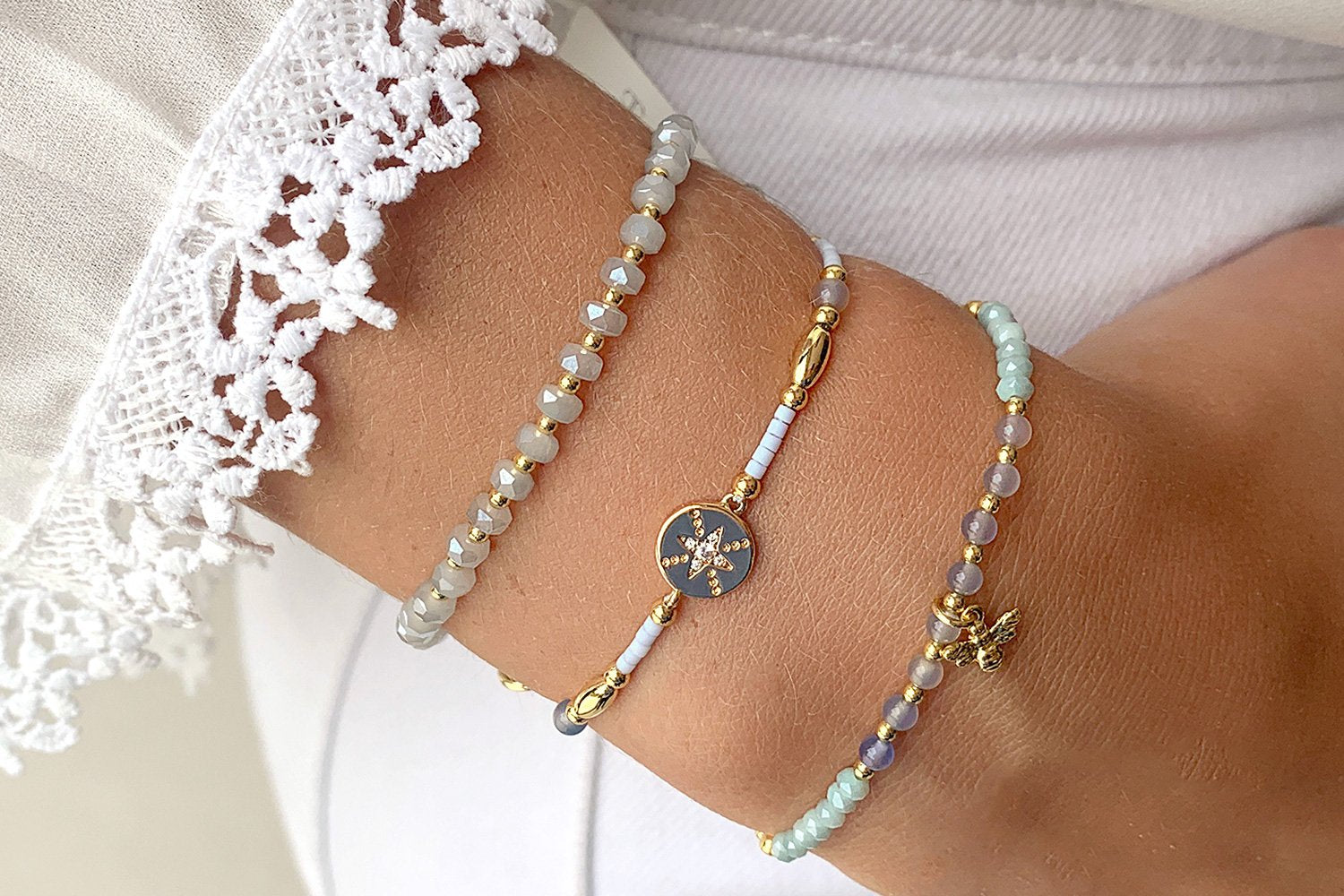 Saona Grey 3 Layered Bracelet Stack - Boho Betty