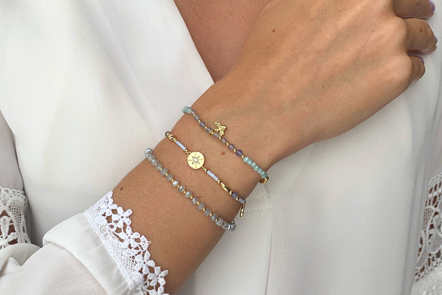 Saona Grey 3 Layered Bracelet Stack - Boho Betty