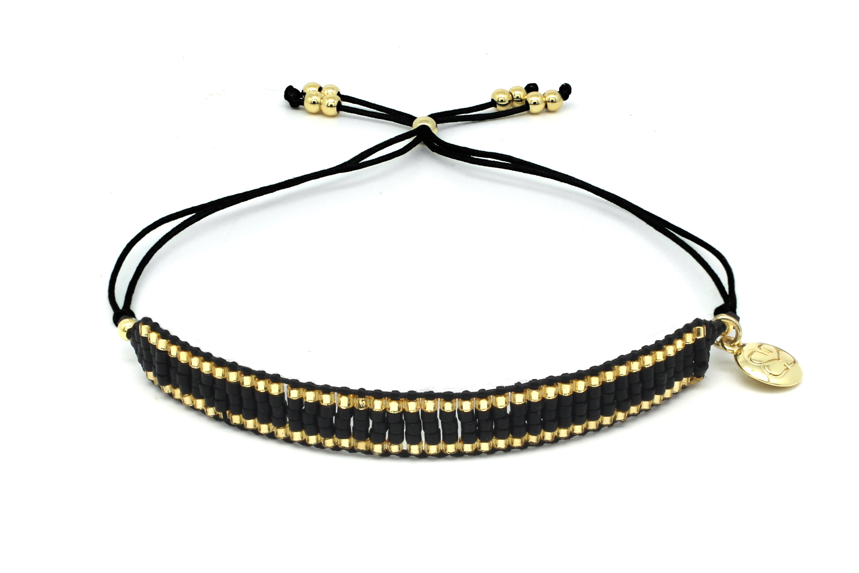 Circles Black and Gold Beaded Friendship Bracelet