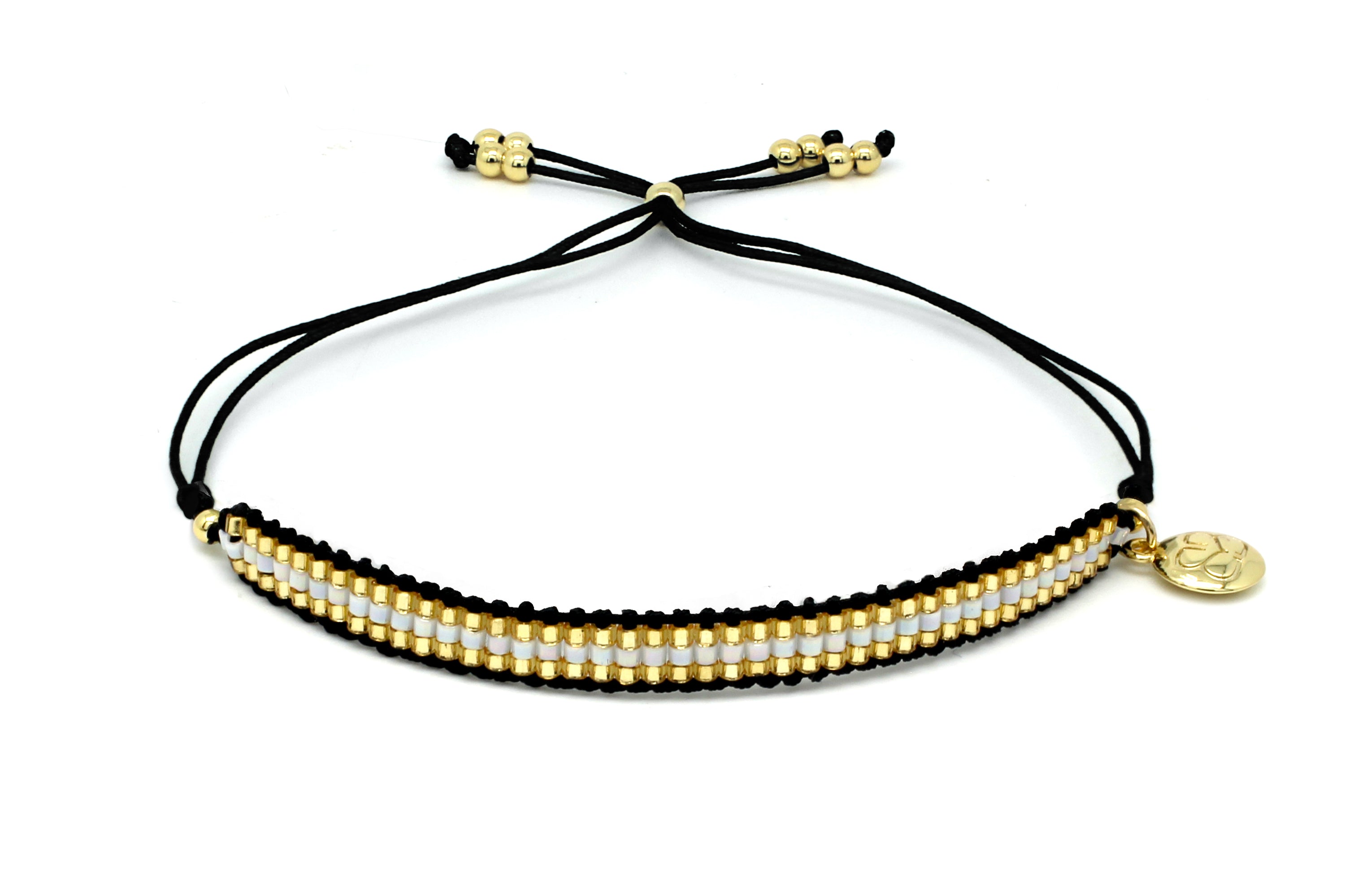 Faith Gold & Black Beaded Friendship Bracelet