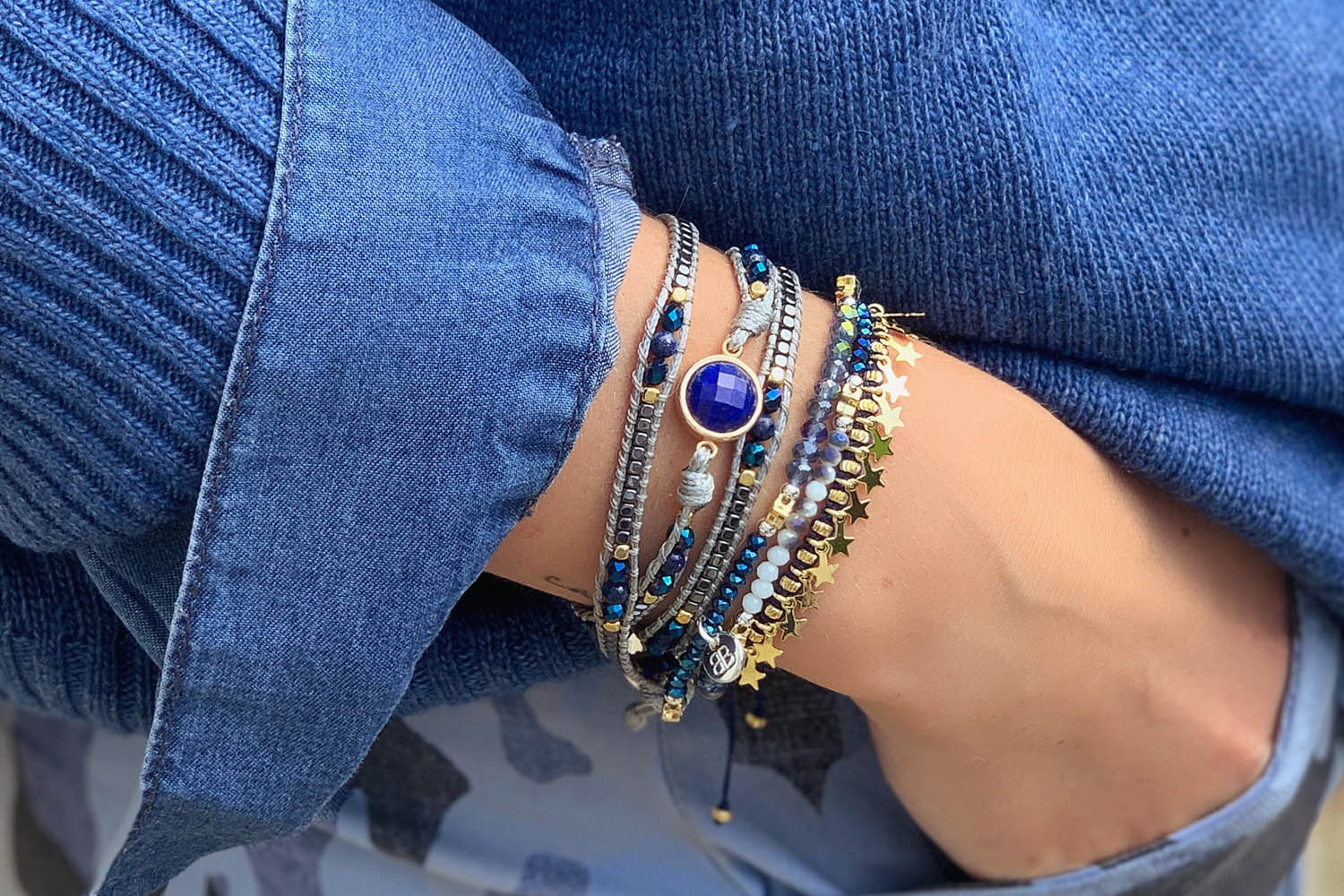 America Blue & Gold Lapis Lazuli Gemstone Wrap Bracelet