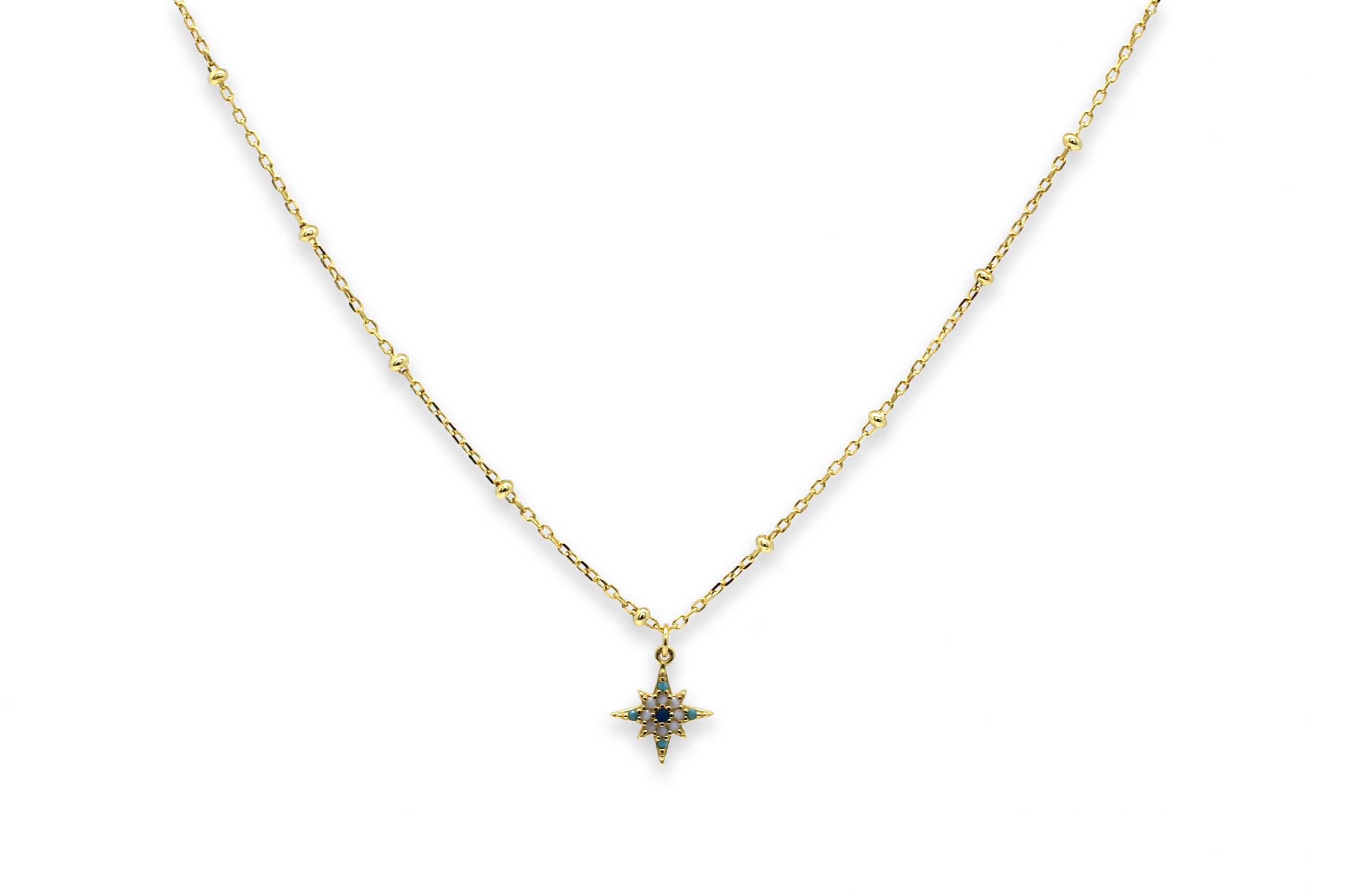 Aqua Ombre CZ Star Gold Sterling Silver Necklace