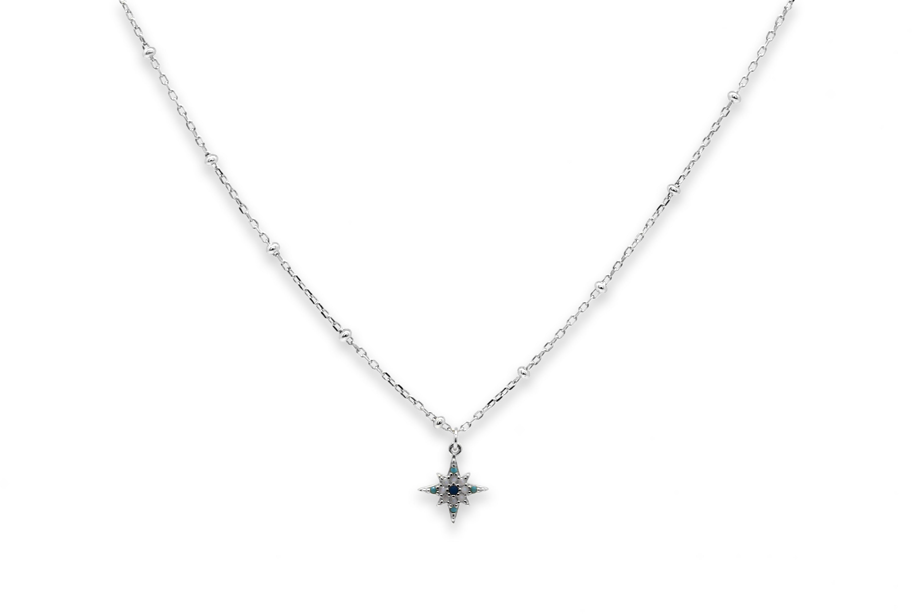 Aqua Ombre CZ Star Sterling Silver Necklace