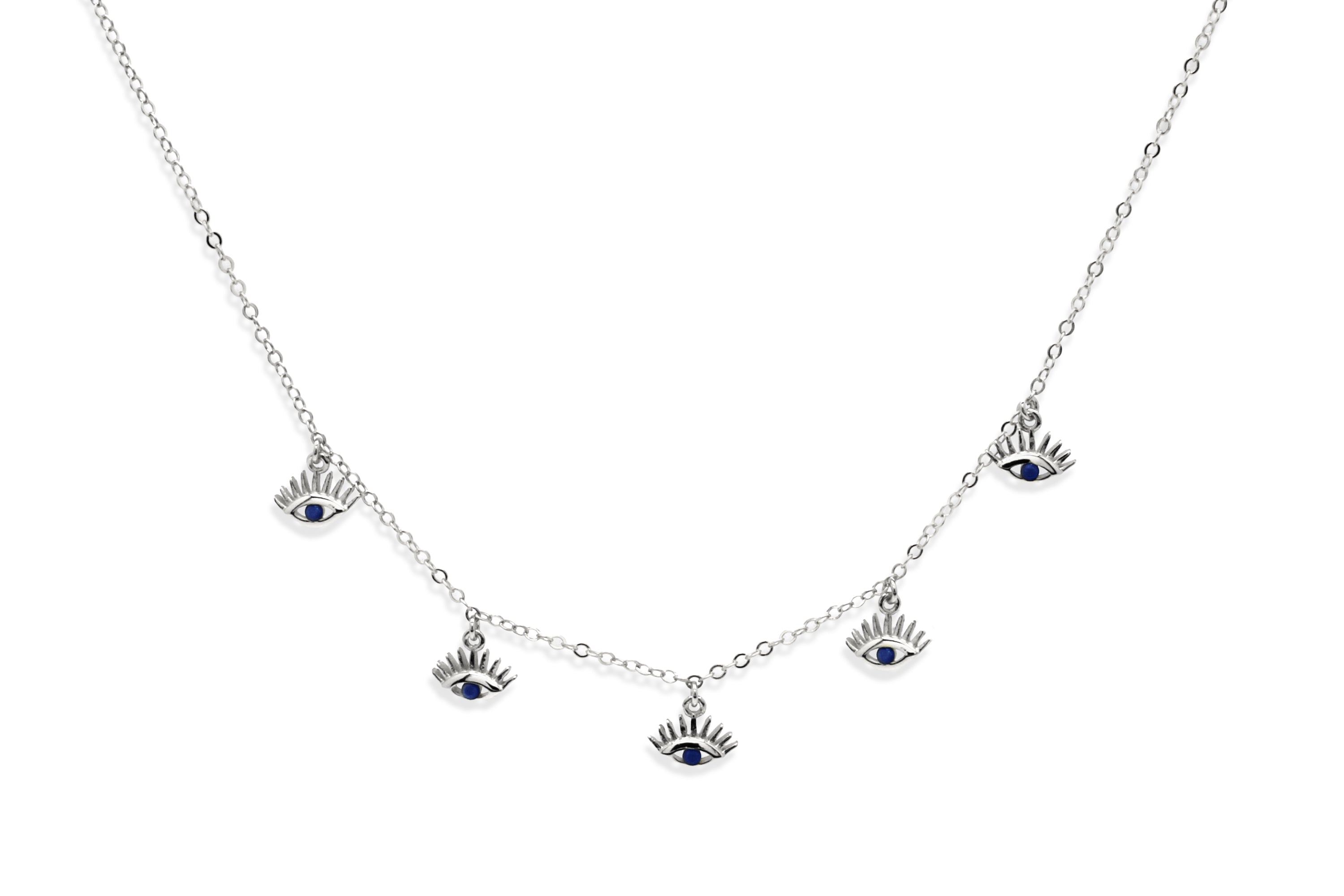 Retsina Silver CZ Evil Eye Necklace Sapphire