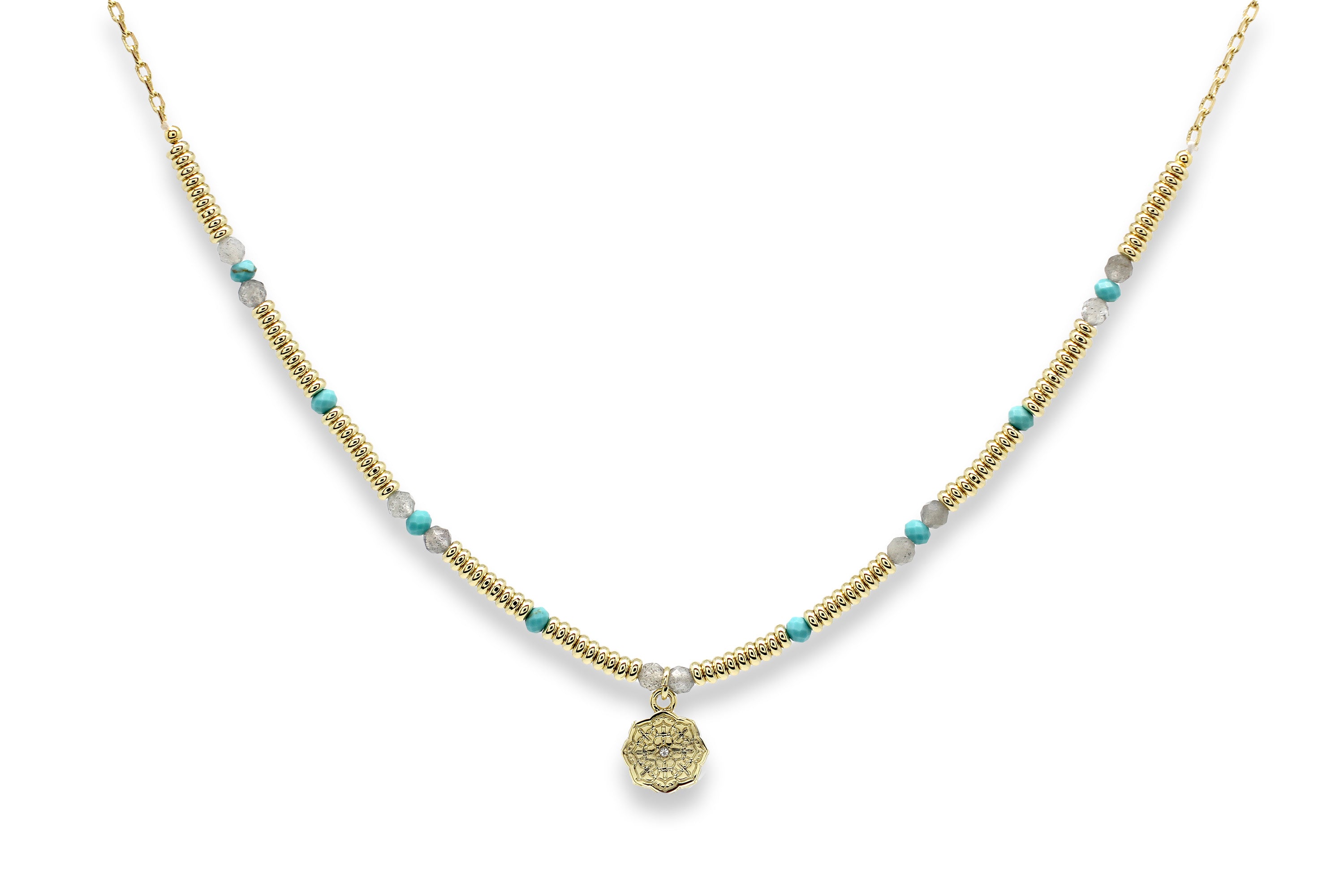 Janus Multi Gem Gold Pendant Necklace