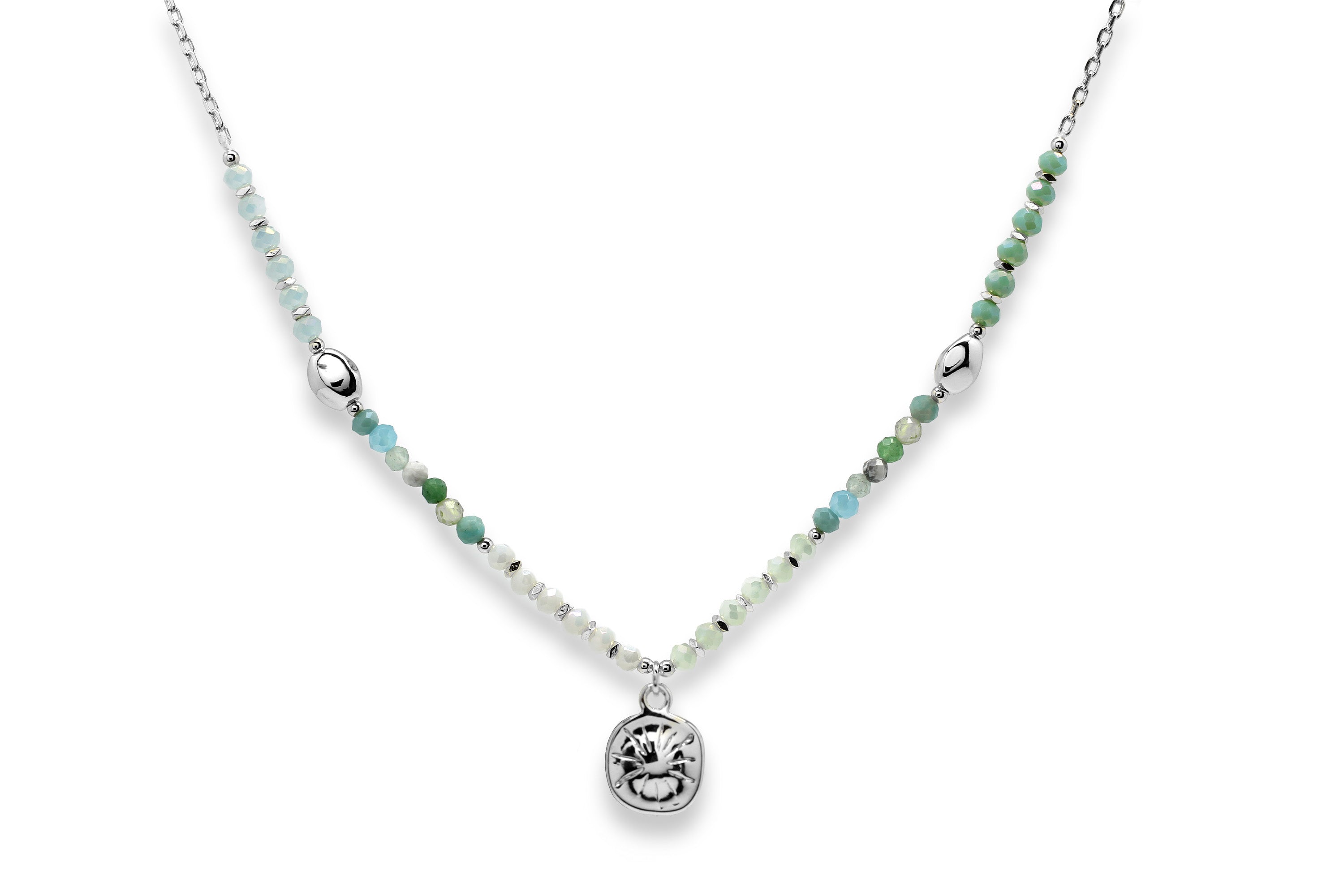 Kanya Multi Gem Pebble Silver Necklace