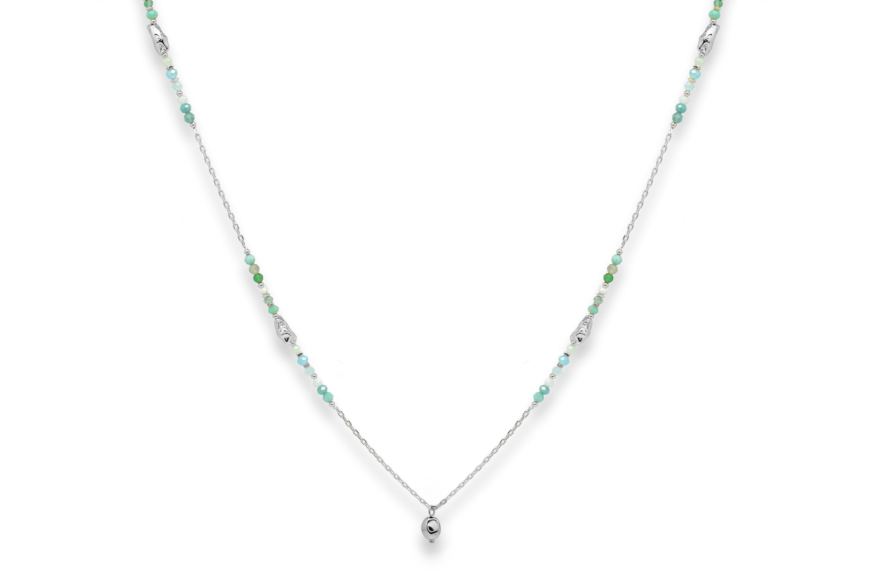 Ziva Multi Gem Pebble Silver Necklace