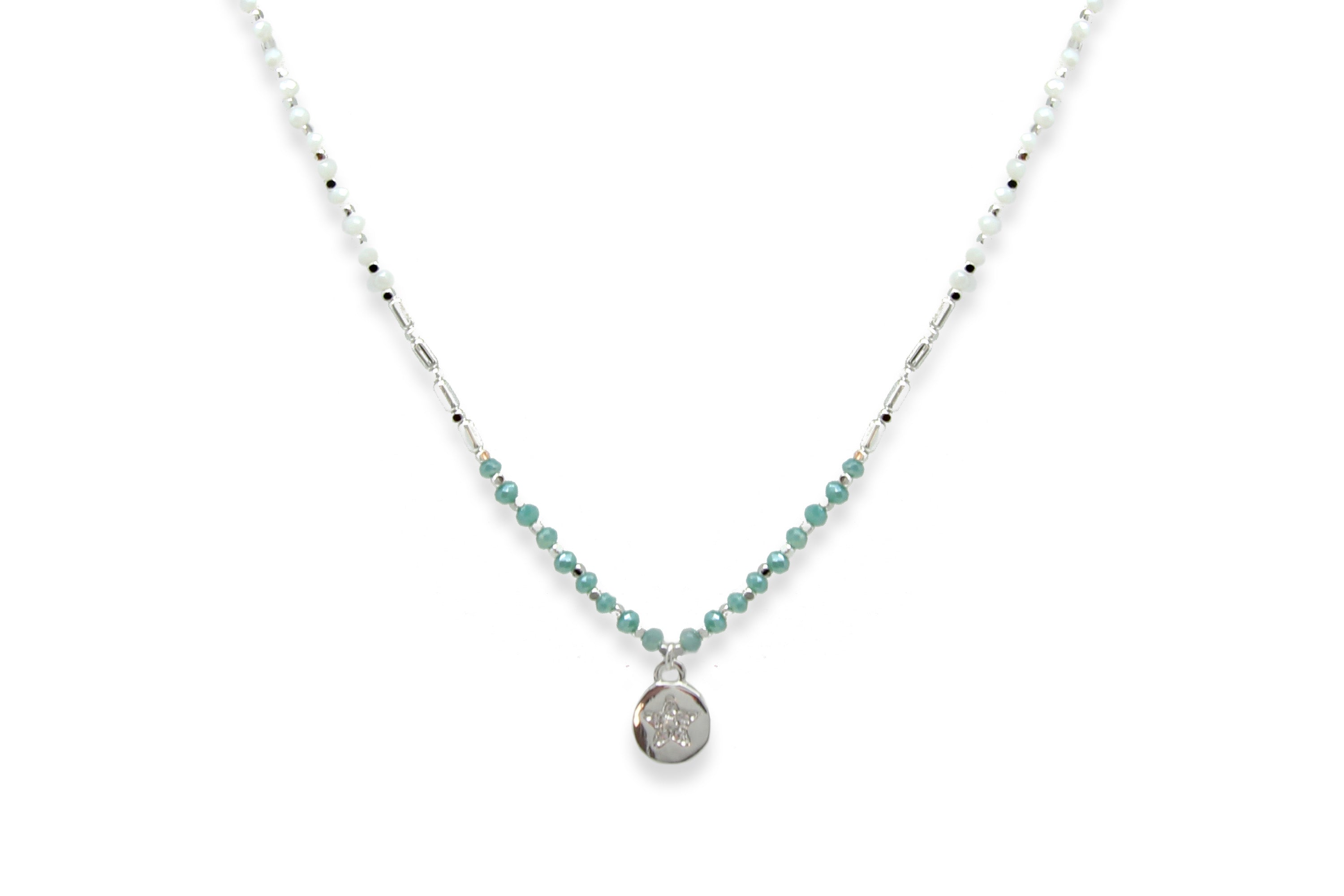 Eudora Silver & Mint Beaded Necklace