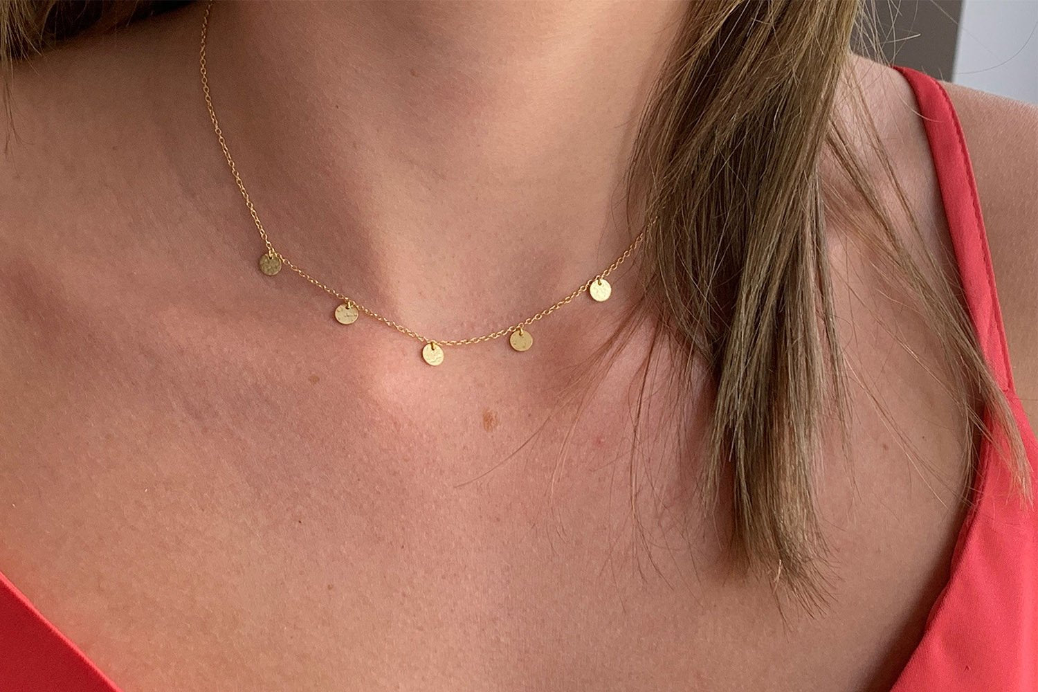 Sauterns Gold Battered Disc Necklace
