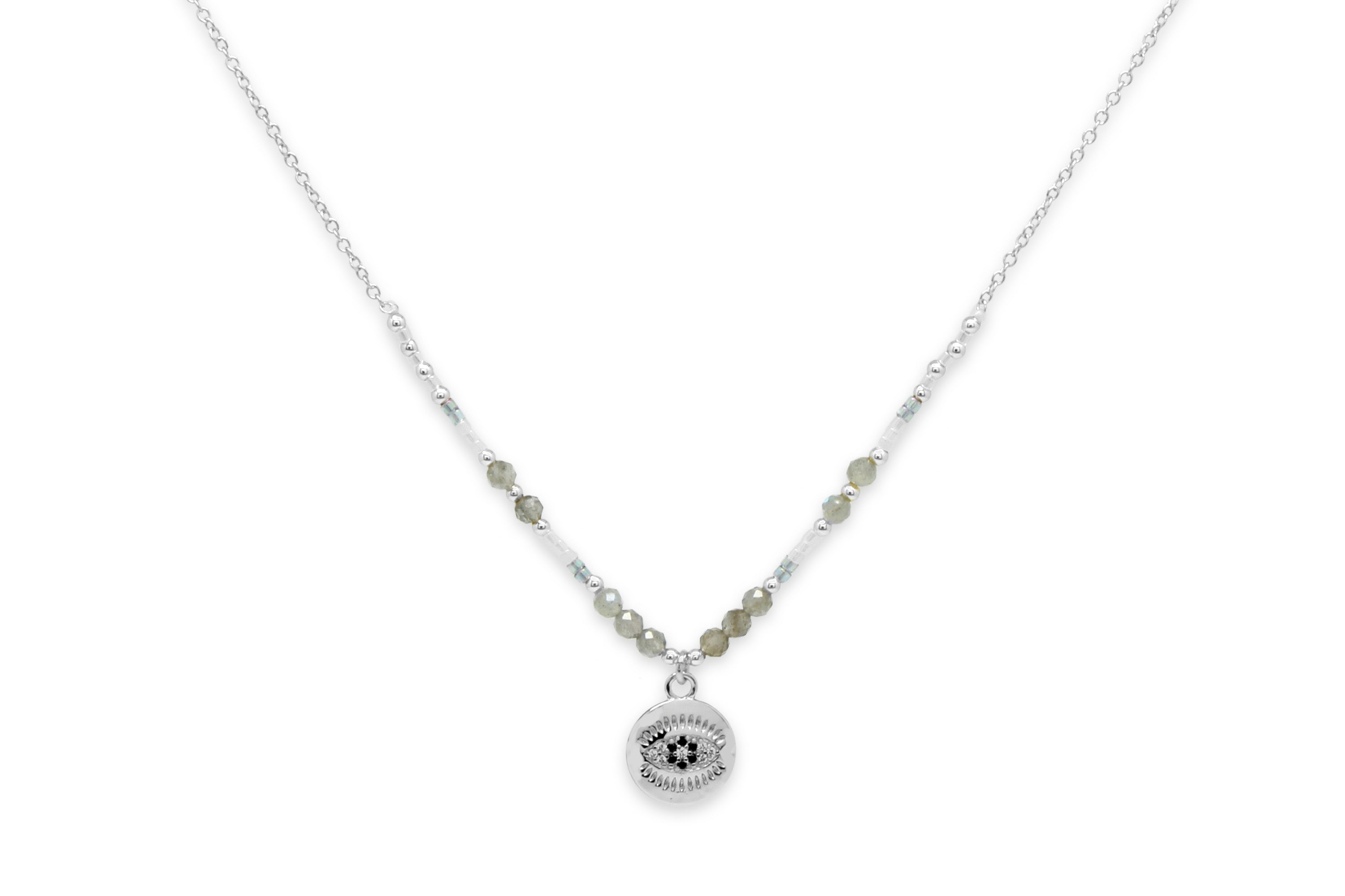 Fortuna Labradorite Silver Evil Eye Necklace