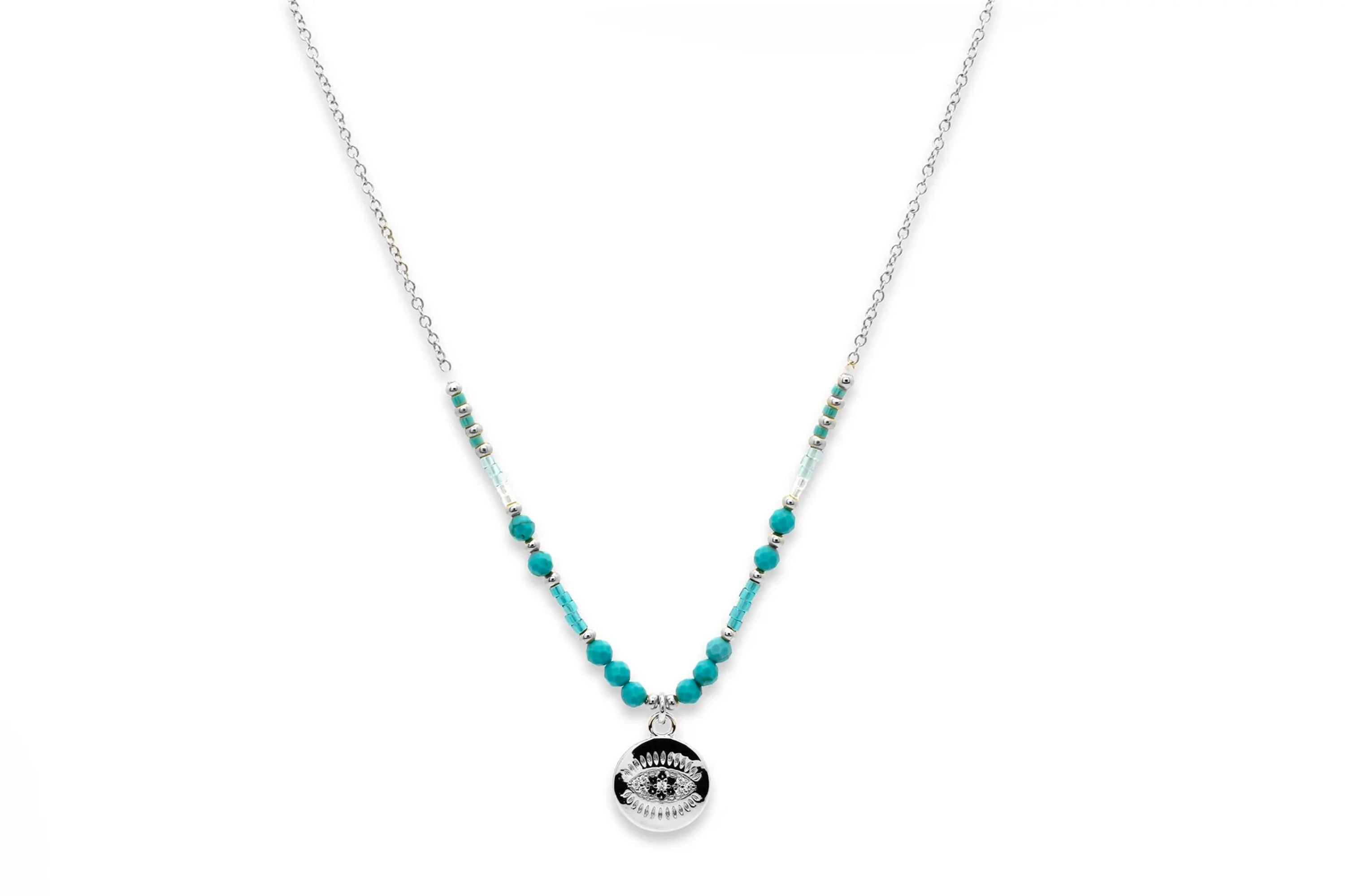 Fortuna Turquoise Silver Evil Eye Necklace