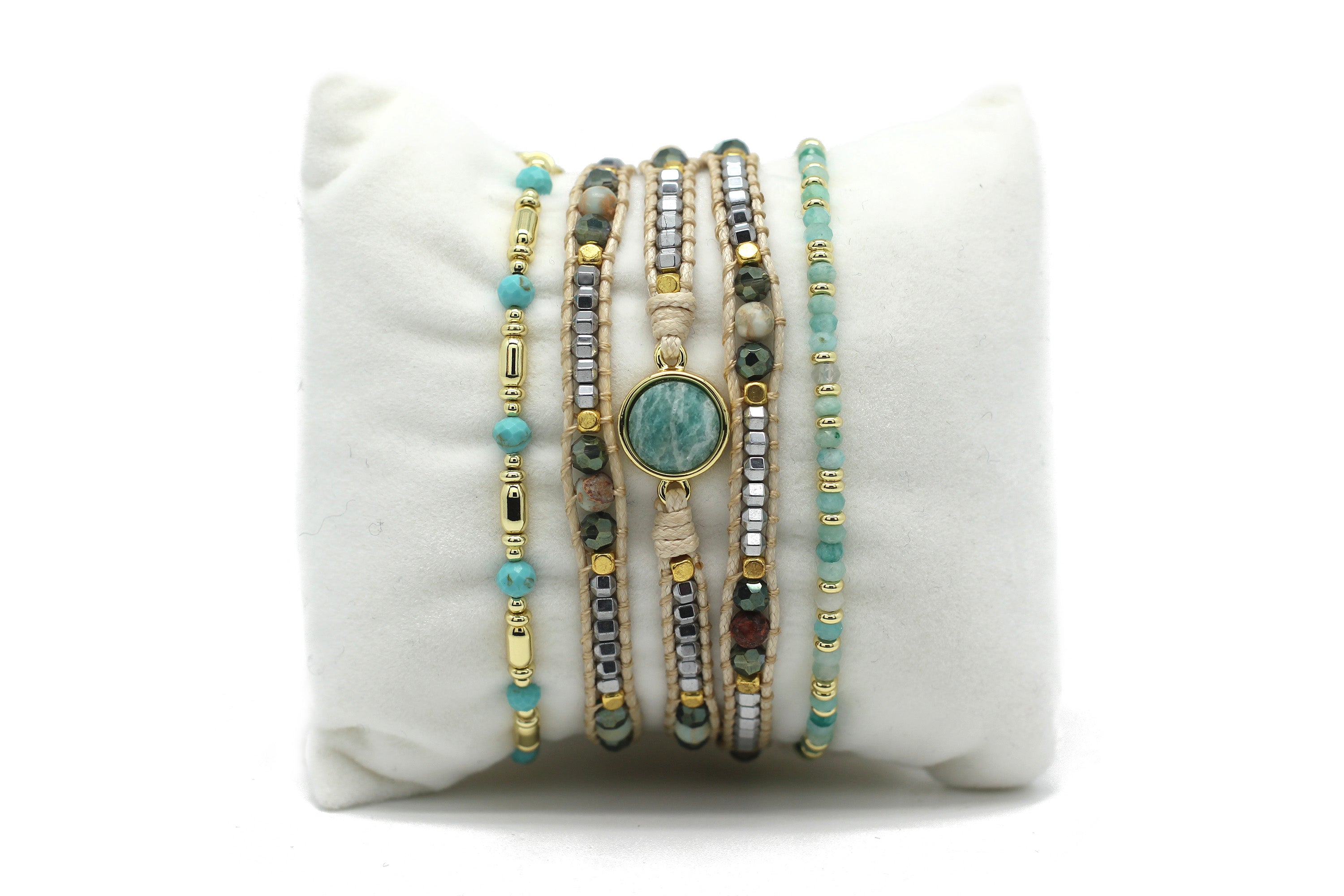 Chloe 3 Layered Aqua & Gold Bracelet Stack